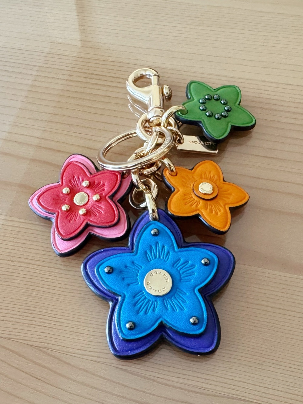 Coach Wildflower Rainbow Multicolor Flower Charm Keyring with Gold Hardware